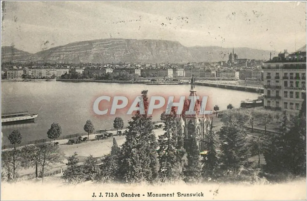 Genebra - Monumento Brunswick — vista sobre o lago e as montanhas - Frente