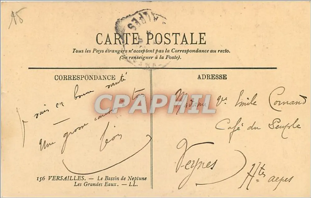 Versailles — Le Bassin de Neptune — Les Grandes Eaux — CPM n°156 - Verso
