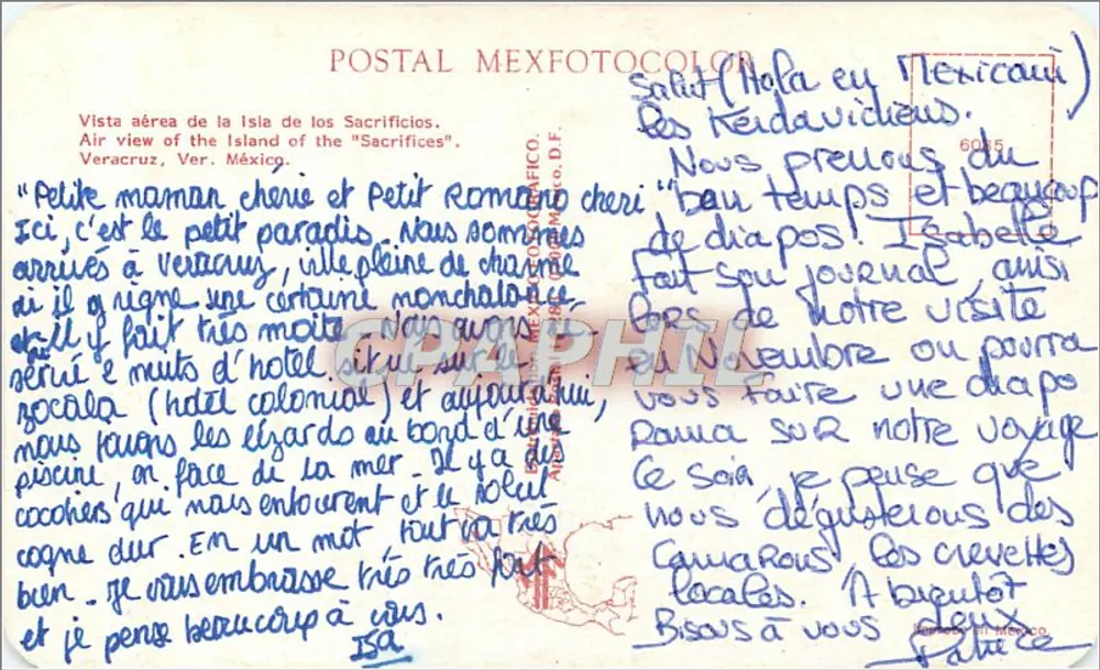Isla de los Sacrificios — Luftbild — Postal MexFotocolor - Rückseite