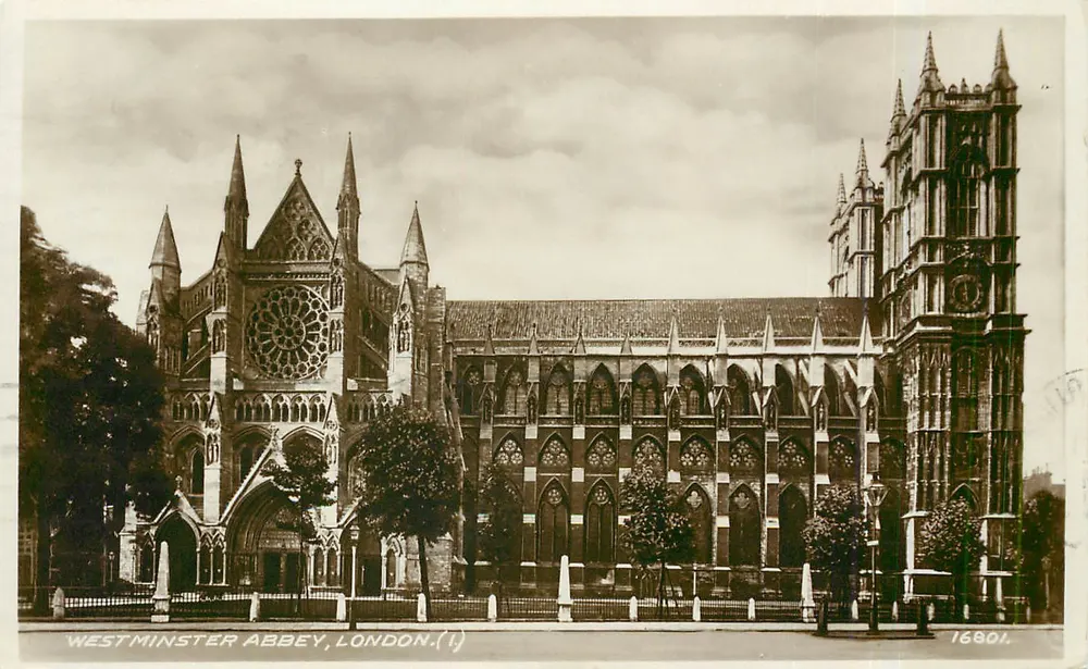 Westminster Abbey, Londyn — widok z zewnątrz — kartka pocztowa Valentine's n°16801 - Awers
