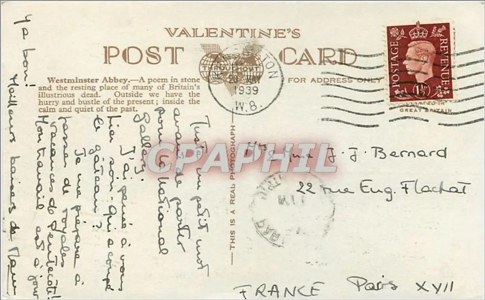 Westminster Abbey, Londyn — widok z zewnątrz — kartka pocztowa Valentine's n°16801 - Rewers