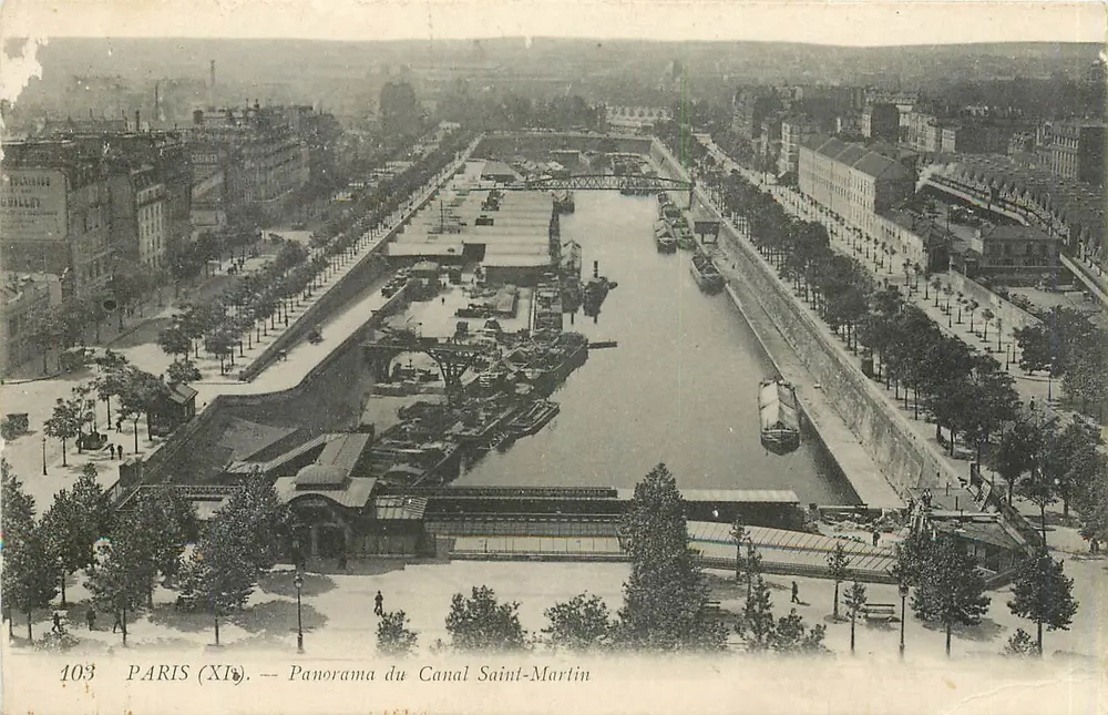 Paris (XI) — Panorama do Canal Saint-Martin — Edição LEVY FILS & CIE, n° 103 - Frente