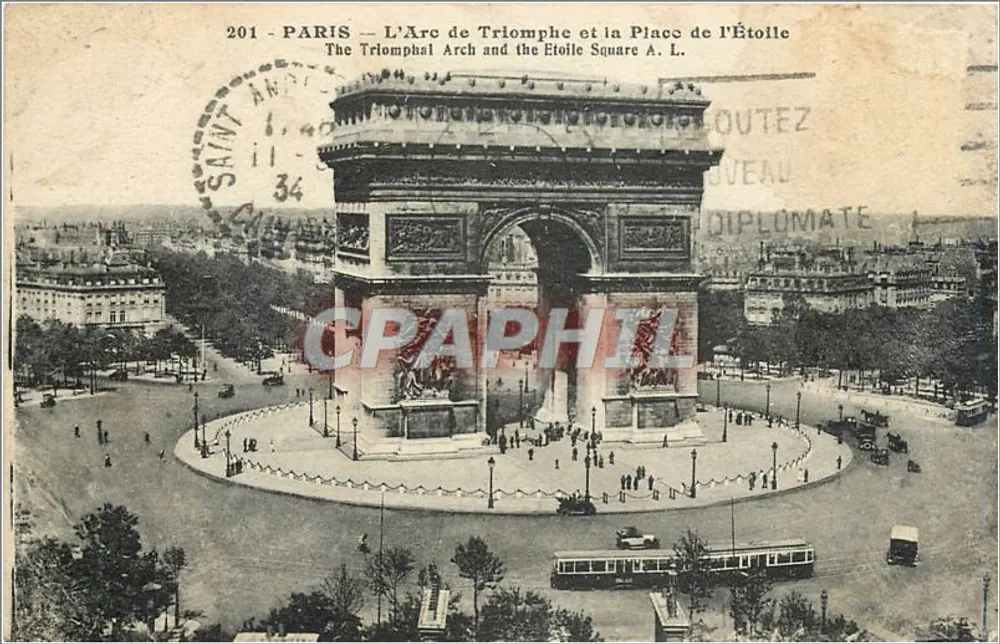 Paris — L'Arc de Triomphe et la Place de l'Étoile — éditeur A. L. (n° 201) - Recto