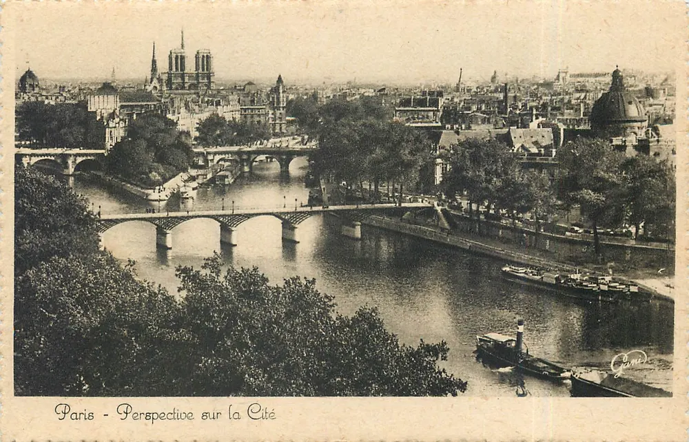 Paris - Perspectiva sobre a Cité — vista da Seine com Notre-Dame e os pontes — editor Photolux, n° 1008 - Frente