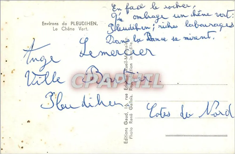 Arredores de PLEUDIHEN — O Carvalho Verde — Edições Gaud, rue René Gallois - Verso
