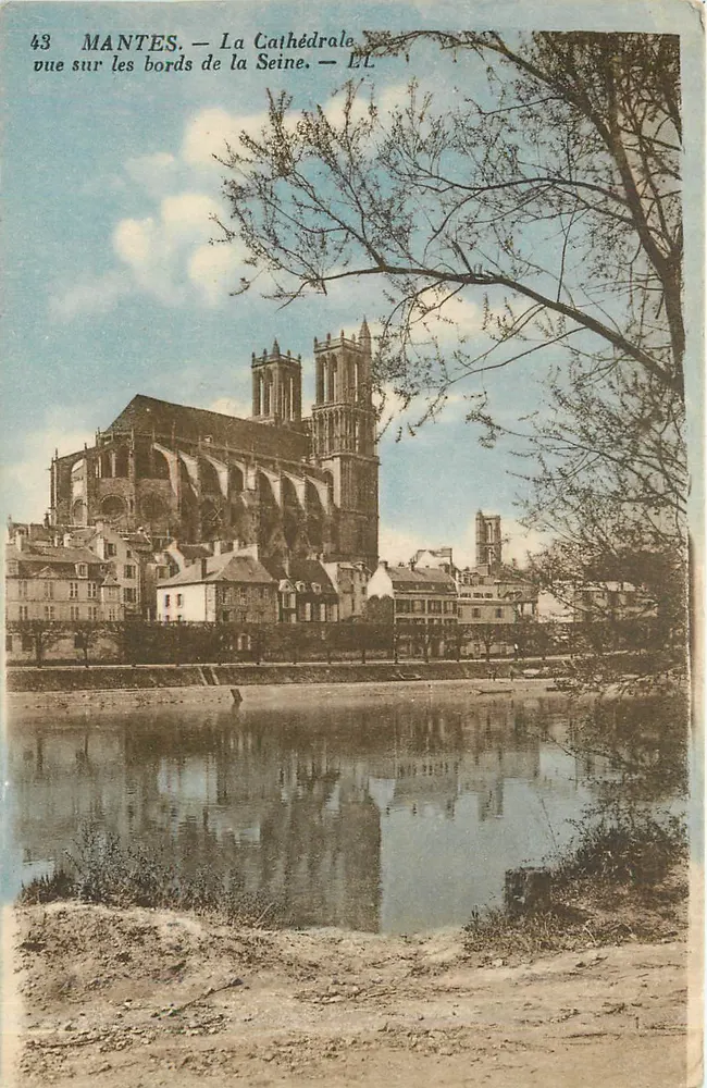 Mantes — Die Kathedrale aus Sicht der Ufer der Seine — É.L. - Vorderseite