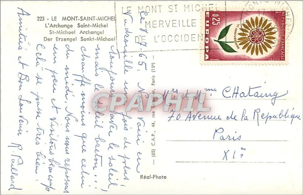 O Arcanjo São Miguel — estátua em metal dourado — Réal-Photo, n°223 - Verso