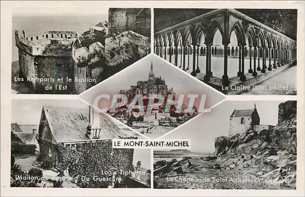 O Mont-Saint-Michel — Os Muros, o Claustro, a Logia Tiphaine e a Capela de São Aubert — Ed. Mesny, 27, av. do Geral-de-Gaulle, Rennes - Frente