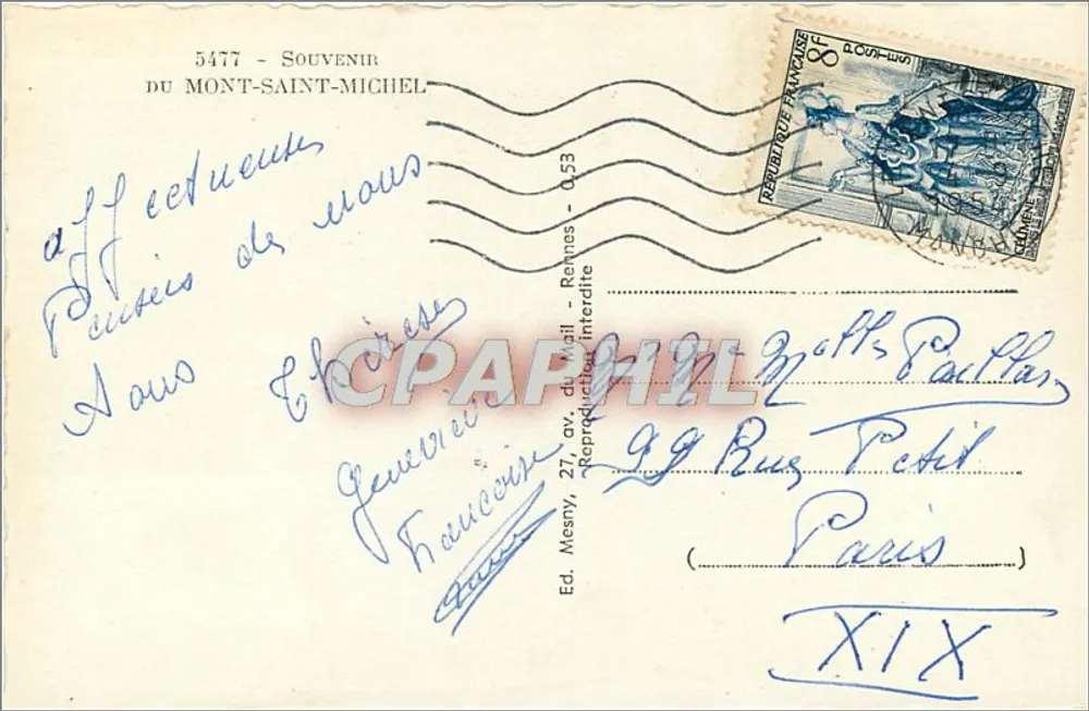 O Mont-Saint-Michel — Os Muros, o Claustro, a Logia Tiphaine e a Capela de São Aubert — Ed. Mesny, 27, av. do Geral-de-Gaulle, Rennes - Verso