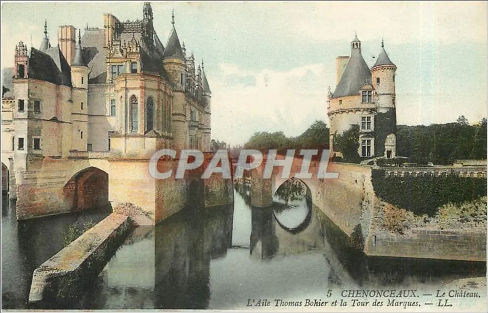 Chenonceaux — Das Schloss. Das Thomas-Bohier-Gebäude und die Marques-Turm — LL. - Vorderseite