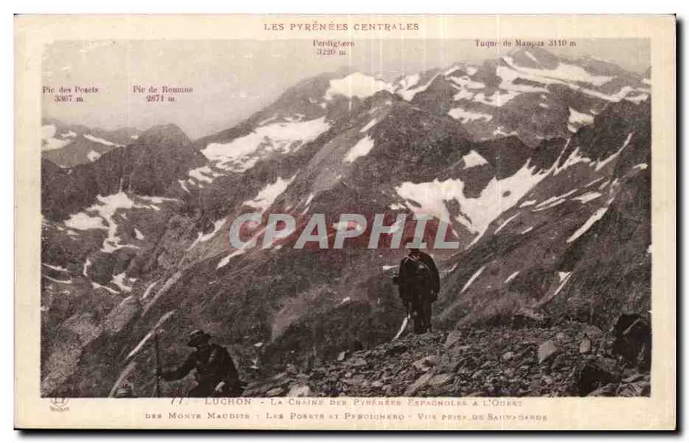 Les Pyrénées Centrales — Vue des monts Maudits, Les Pogets et Peyroulenc à l'Ouest — Phototypie Labouche Toulouse - Recto