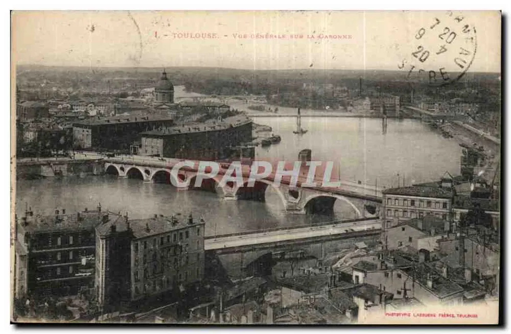 Toulouse — Vista geral sobre a Garonne — Fototipia Lassagne Frères, Toulouse - Frente