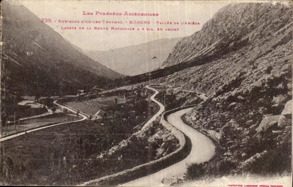 Die Ariégeoise Pyrenäen — Ca. Ax-les-Thermes, Tal der Ariège, Kurven der Nationalstraße 6 km stromaufwärts — HISTOTYPE LABOUME PRÉMA TOULOUSE - Vorderseite