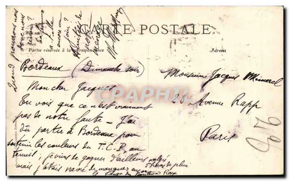 Bordeaux — Hôtel-Restaurant du Chapon Fin — éditeur non identifié, n° de série non visible - Verso