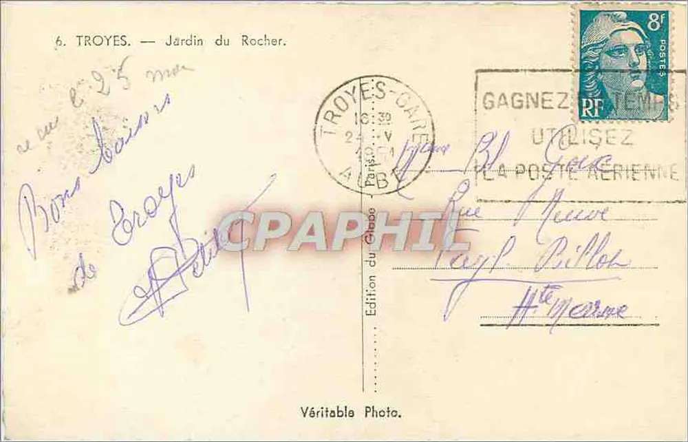 Troyes — Jardim do Rocher — Édition du Châso - Verso