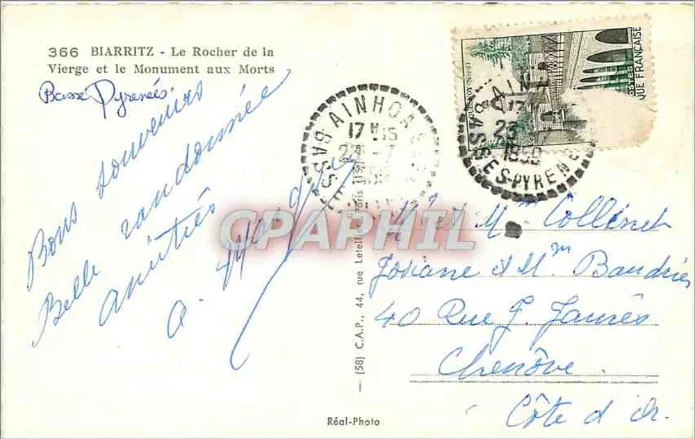 Biarritz - Der Felsen der Jungfrau und das Kriegsdenkmal — Réal-Photo, n° 366 - Rückseite