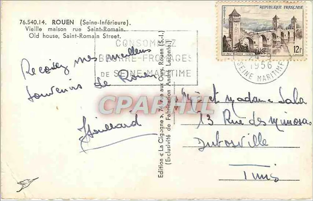 Die Storch — Altes Haus in der Rue Saint-Romain — Edition « La Cigogne », Rouen - Rückseite