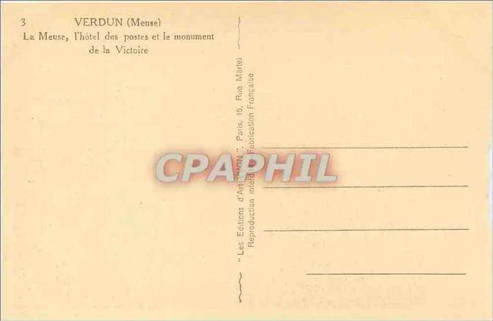 Verdun (Meuse) — Das Hotel der Post und der Siegesdenkmal — Les Éditions d'Art Léon, Paris - Rückseite