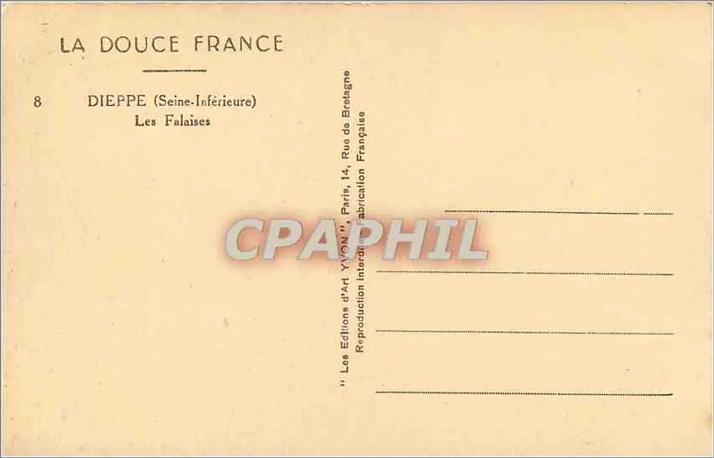 Dieppe — Les Falaises — Les Éditions d'Art Yvon, Paris - Verso
