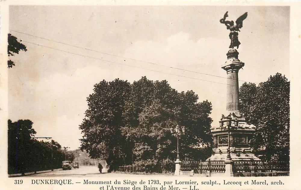 Dünkirchen — Denkmal für den Belagerung von 1793 und die Avenue des Bains de Mer — von Lormier, Bildhauer, Lecocq und Morel, Architekten — LL. — Nr. 319 - Vorderseite