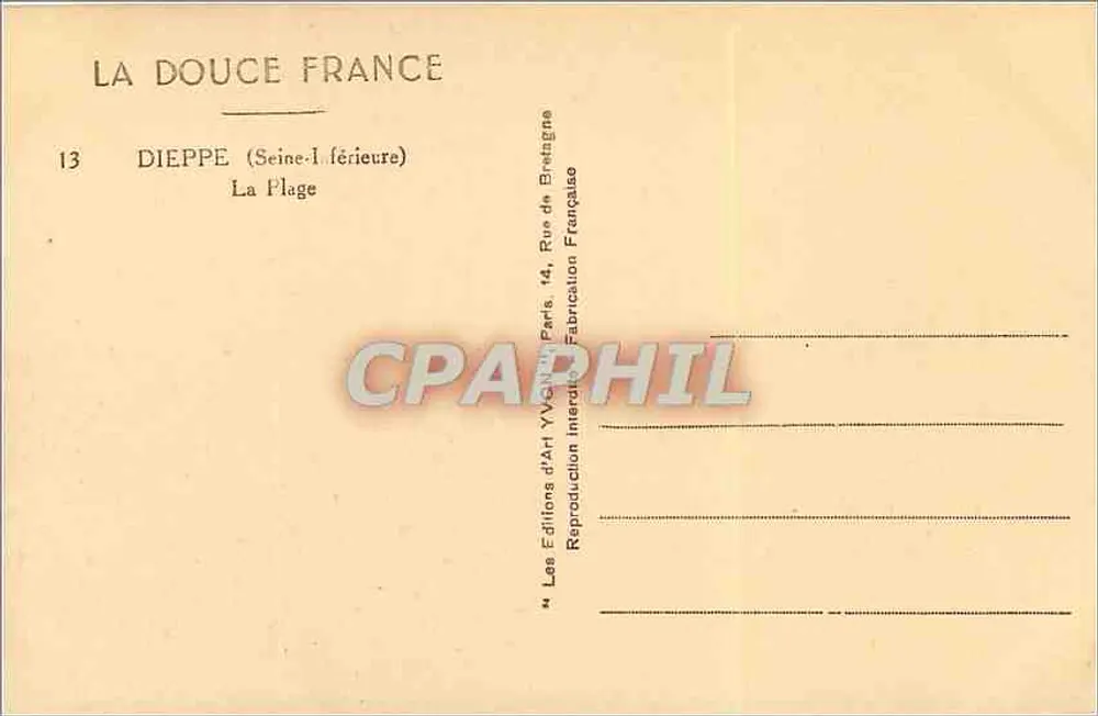 Dieppe — La Plage — Les Éditions d'Art Yvonne, Paris - Verso