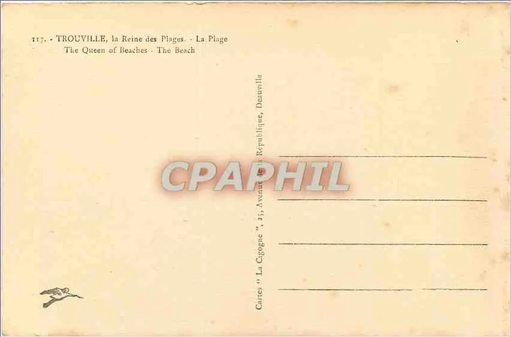 Trouville, die Königin der Strände — Der Strand — Verlag Cartes 'La Cigogne', Deauville - Rückseite