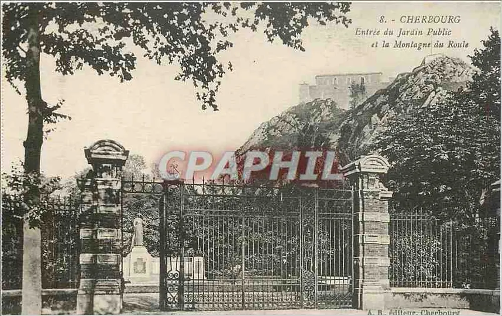 Cherbourg — Eingang zum öffentlichen Garten und Berg Ronle — A. B. Adillette, Cherbourg - Vorderseite