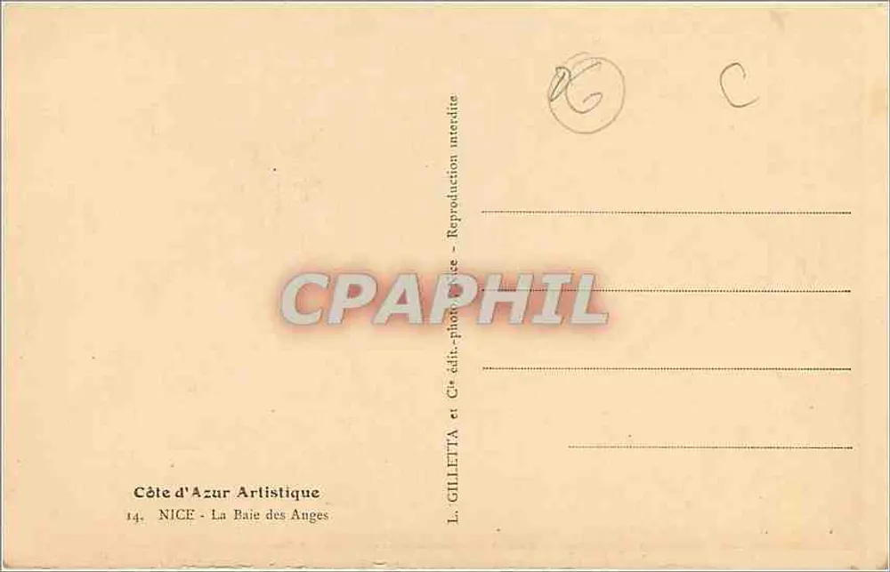 La Baie des Anges — Nice — L. Gilletta - Verso