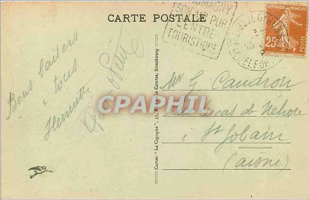 Lago de Alfeld — vista lacustre cercada por árvores — Cartas 'La Cigogne', 17, rue de la Corrèe, Strasbourg - Verso