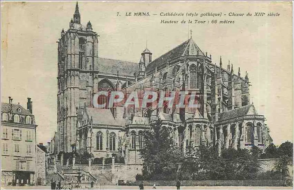 Le Mans — Kathedrale (gotischer Stil) — Chor des 13. Jahrhunderts — Höhe der Turm: 66 Meter - Vorderseite