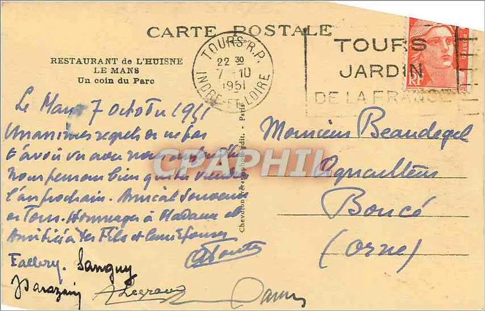 Jardim da França — Restaurante de L'Huisne — editor Chevallon & Cie - Verso