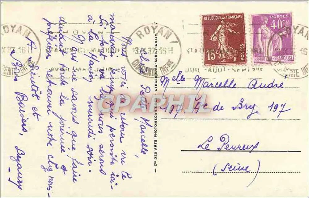 The Great Conche - City Side — Royan — Vintage Postcard Publisher of the Arts - Back
