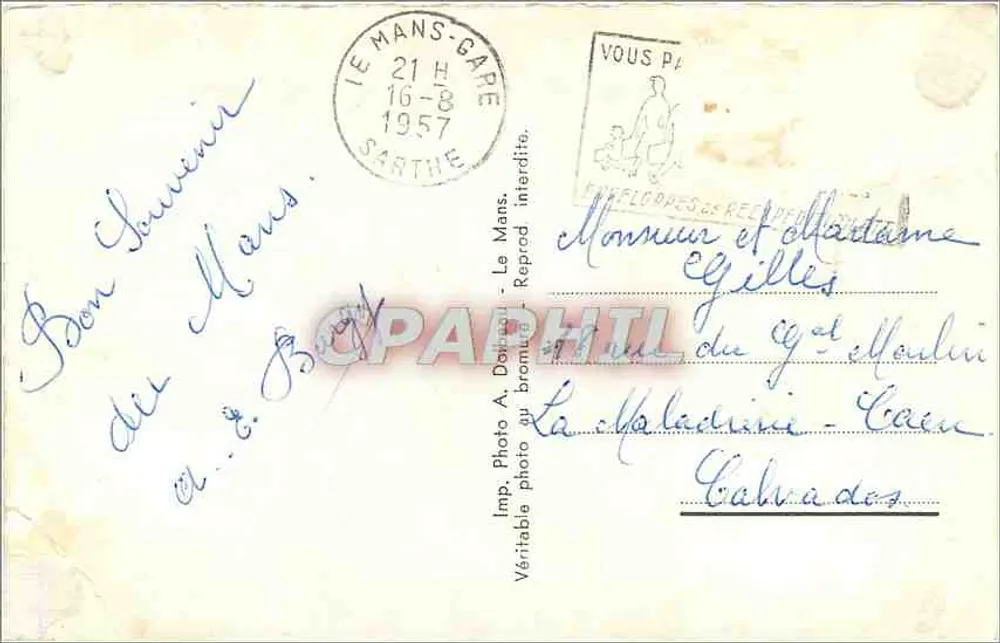 Le Mans — Saudação de Le Mans — Imp. A. Dolly - Verso