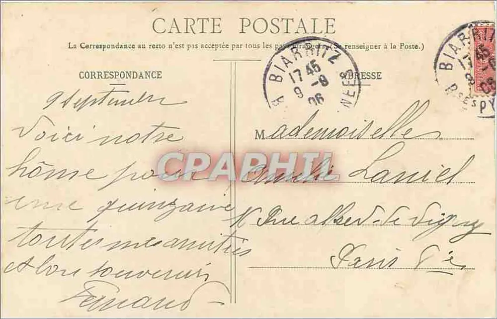 Biarritz Artistique - Hôtel du Palais — Collection Gorce, phot.-édit., Talence (Gironde) - Verso