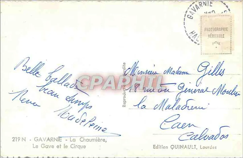 Gave et le Cirque — Gavarnie — Édition QUINAULT, Lourdes - Verso