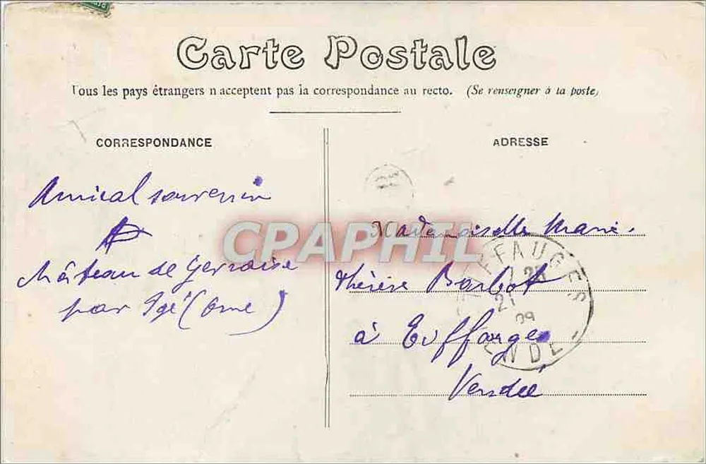 Castelo do Lude - Lado da Renascença — Fot. J. Bouverel, Le Mans - Verso