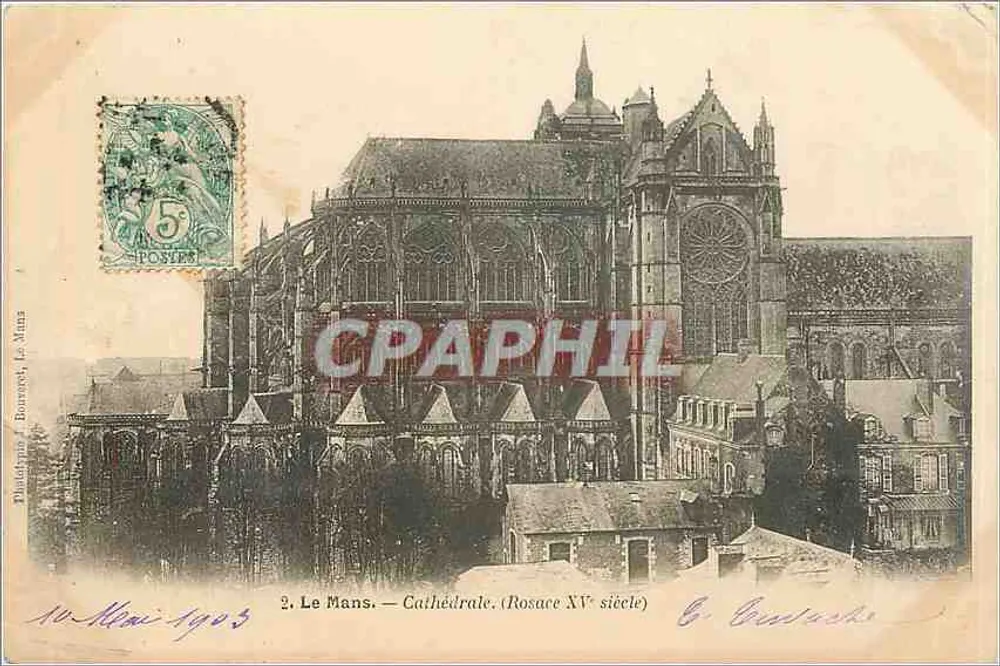 Le Mans — Catedral (Rosace do século XV) — Editor C. Benache - Frente