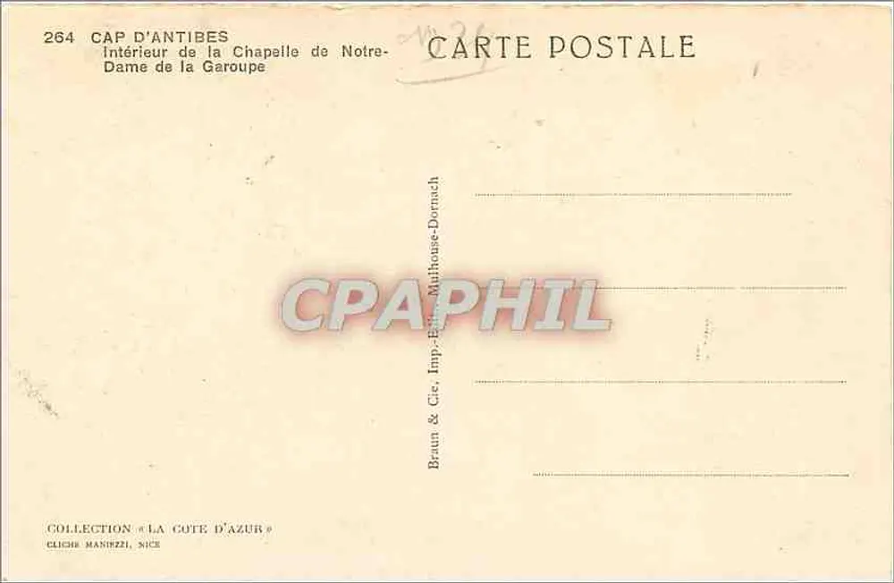 Innenansicht der Kapelle Notre-Dame de la Garoupe — Cap d'Antibes — Braun & Cie, Imp. Édit. Mulhouse-Dornach - Rückseite