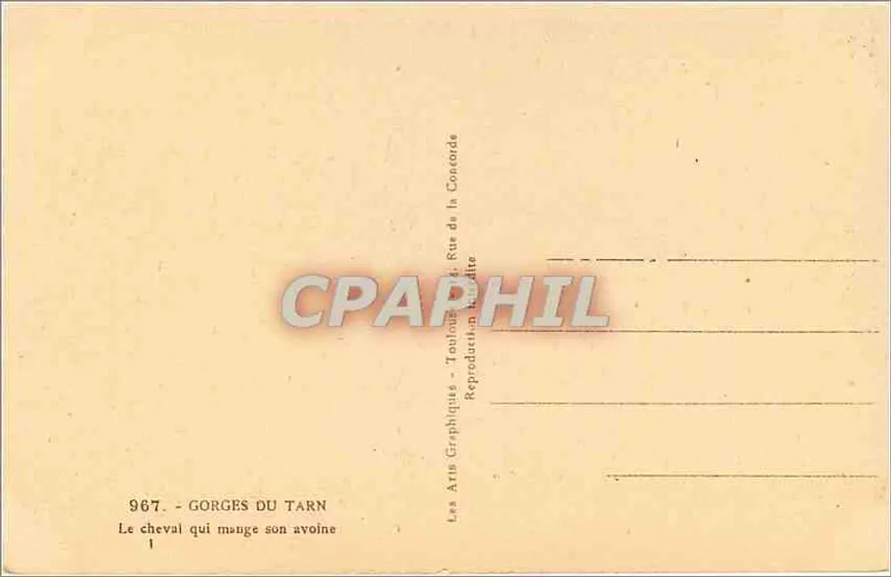 Le cheval qui mange son avoine — Gorges du Tarn — éditeur ARCERA, n° de série 967 - Verso