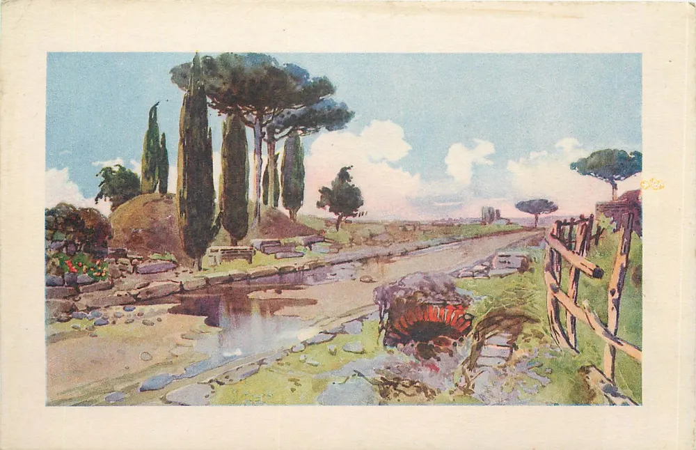 Roma - Via Appia antica — pittoresche uitzicht met cipressen en kanaal — "Astro" Edizioni d'Arte - Voorkant