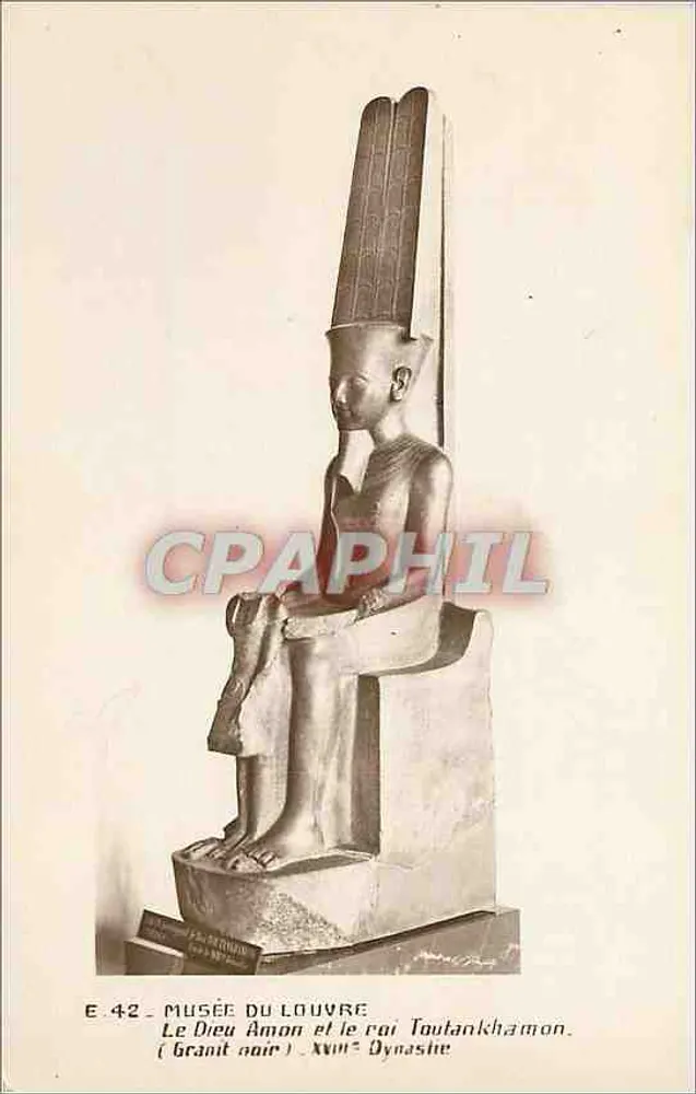 Le Dieu Amon et le roi Toutankhamon — (Granit noir) — Musée du Louvre, série E.42 - Recto