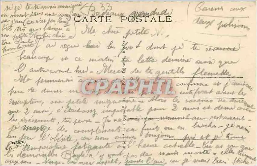Bordeaux — Parc Bordelais — Éditeur La Cigogne, n° 54 - Verso