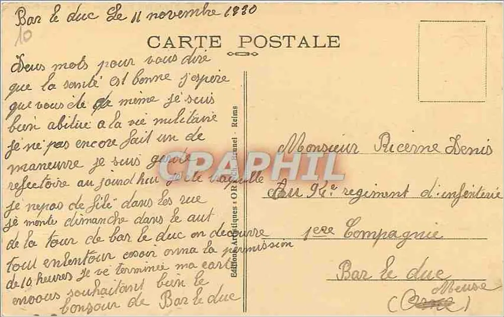 Bar-le-Duc — La Place Excelmans — Uitgever CR, n°10 - Achterkant