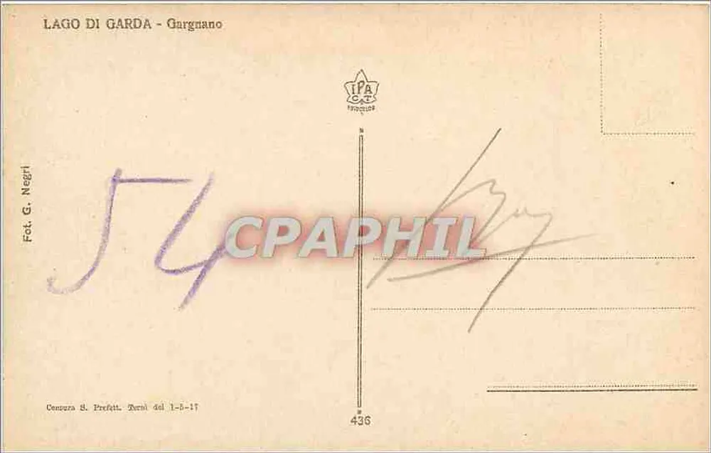 Lake Garda - Gargnano — view from a tree, publisher Fot. G. Negri, no. 436 - Back