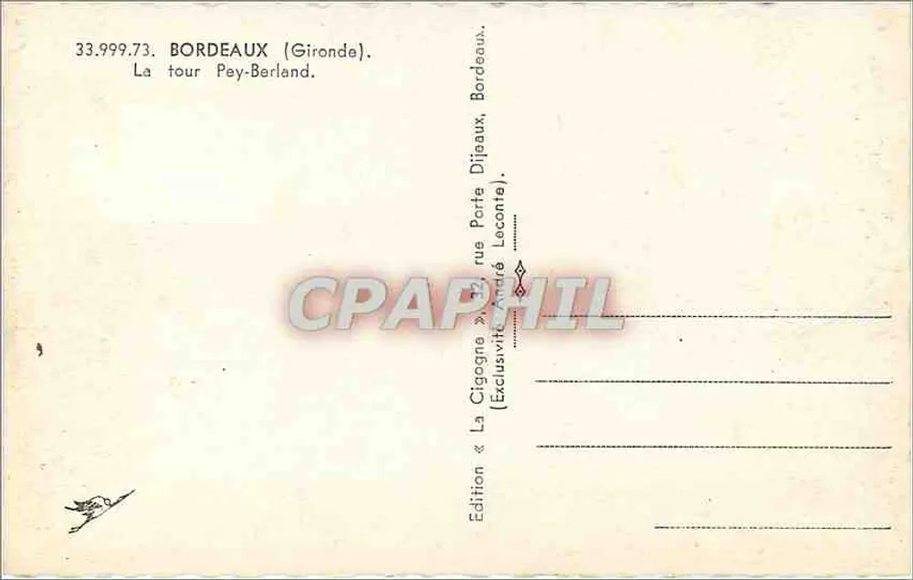 Bordeaux — La tour Pey-Berland — Édition La Cigogne - Verso