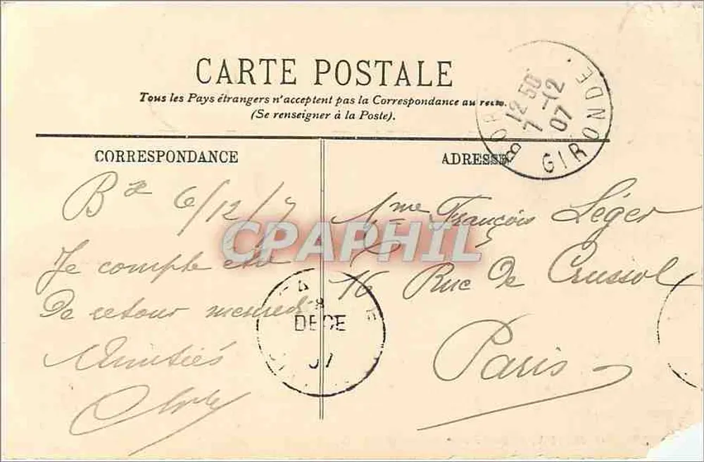 Bordeaux — A Praça da Bolsa — LL. n°59 - Verso