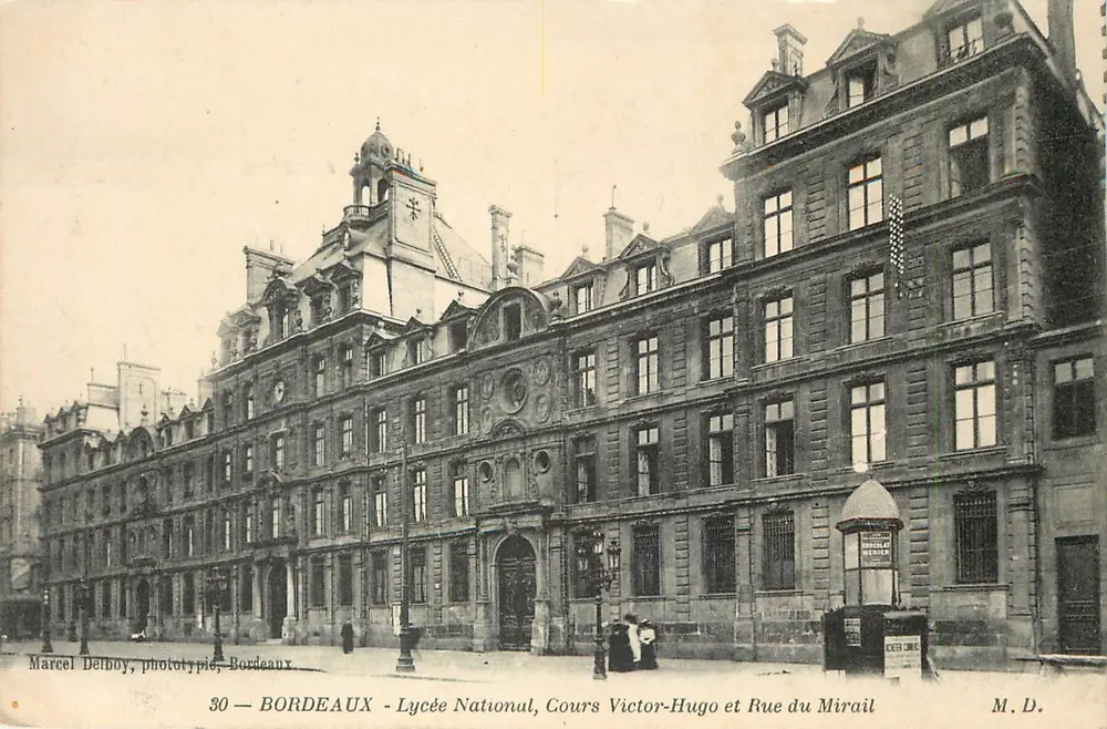 Bordeaux — Nationalgymnasium, Cours Victor-Hugo und Rue du Mirail — Marcel Delboy, Phototypie, Bordeaux - Vorderseite