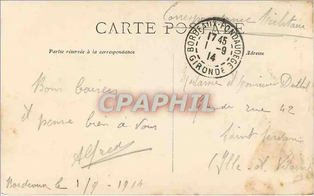 Bordeaux — Monument dos Girondinos — C.B. n°25 - Verso