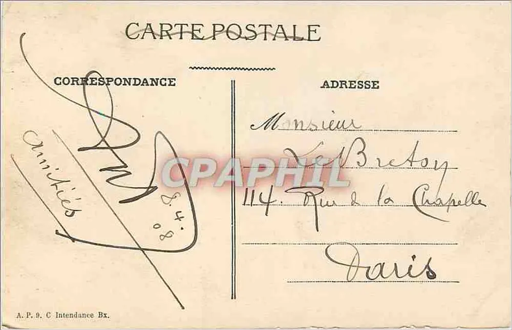 Bordeaux — O Grande Teatro — editor A.P. 9. C Intendance Bx. - Verso