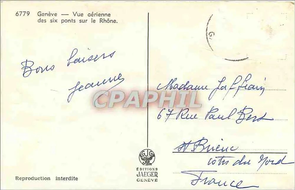 Genf — Luftbild der sechs Brücken über den Rhône — Éditions Jaeger - Rückseite